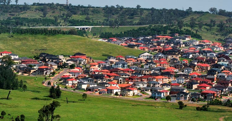 Houses on a hill in Cecil Hills Western Sydney